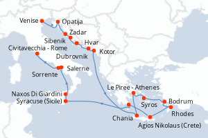 Carte itinéraire croisière - 20 jours au départ de Venise - Méditerranée