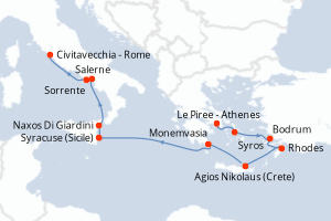 Carte itinéraire croisière - 11 jours au départ de Le Piree - Athenes - Méditerranée
