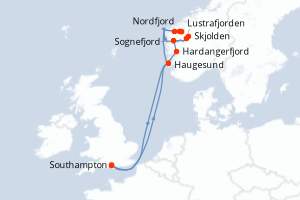 Carte itinéraire croisière - 7 jours au départ de Southampton - Europe du Nord