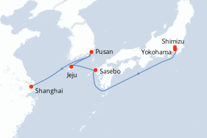 Carte itinéraire croisière - 8 jours au départ de Yokohama - Asie
