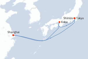 Carte itinéraire croisière - 8 jours au départ de Shanghai - Asie