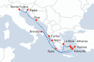 Carte itinéraire croisière  - 14 jours au départ de Le Piree - Athenes - Méditerranée