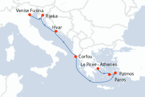 Carte itinéraire croisière - 7 jours au départ de Le Piree - Athenes - Méditerranée