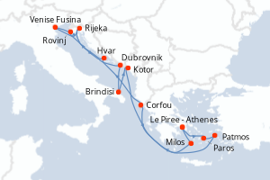 Carte itinéraire croisière  - 14 jours au départ de Le Piree - Athenes - Méditerranée
