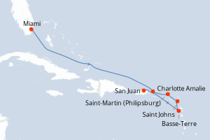 Carte itinéraire croisière - 7 jours au départ de Miami - Caraïbes Bahamas