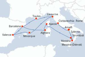 Carte itinéraire croisière - 14 jours au départ de Barcelone - Méditerranée