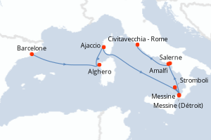 Carte itinéraire croisière - 7 jours au départ de Barcelone - Méditerranée
