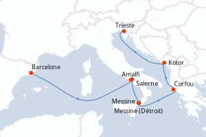 Carte itinéraire croisière - 7 jours au départ de Barcelone - Méditerranée