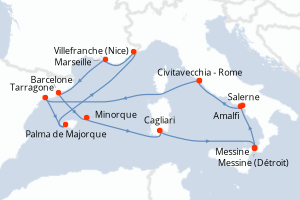 Carte itinéraire croisière - 14 jours au départ de Civitavecchia - Rome - Méditerranée