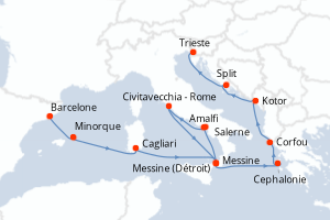 Carte itinéraire croisière - 14 jours au départ de Barcelone - Méditerranée