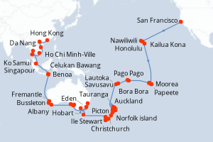 Carte itinéraire croisière  - 87 jours au départ de San Francisco - Tour du Monde