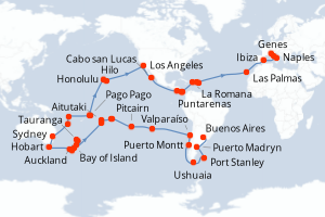 Carte itinéraire croisière - 100 jours au départ de Buenos Aires - Tour du Monde
