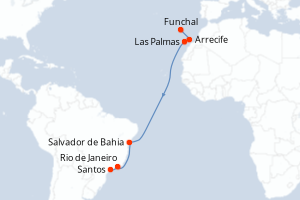 Carte itinéraire croisière - 13 jours au départ de Funchal - Brésil