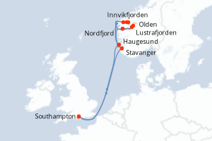 Carte itinéraire croisière - 7 jours au départ de Southampton - Europe du Nord