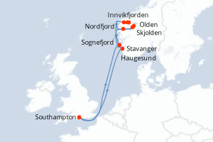 Carte itinéraire croisière - 7 jours au départ de Southampton - Europe du Nord
