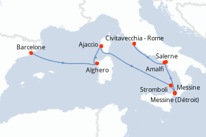 Carte itinéraire croisière - 7 jours au départ de Barcelone - Méditerranée