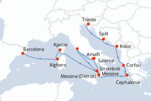 Carte itinéraire croisière - 14 jours au départ de Barcelone - Méditerranée