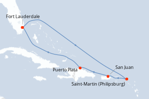 Carte itinéraire croisière  - 7 jours au départ de Fort Lauderdale - Caraïbes Bahamas