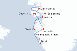 Carte itinéraire croisière Groenland - 8 jours au départ de Nuuk - Gröenland