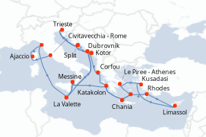 Carte itinéraire croisière - 31 jours au départ de Civitavecchia - Rome - Méditerranée
