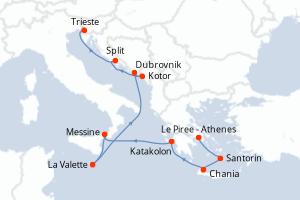 Carte itinéraire croisière - 10 jours au départ de Le Piree - Athenes - Méditerranée