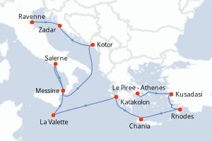 Carte itinéraire croisière - 12 jours au départ de Le Piree - Athenes - Méditerranée