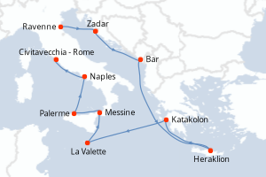 Carte itinéraire croisière - 11 jours au départ de Ravenne - Méditerranée