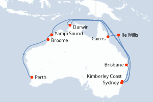 Carte itinéraire croisière - 17 jours au départ de Perth - Australie Nouvelle Zélande