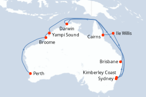 Carte itinéraire croisière - 17 jours au départ de Sydney - Australie Nouvelle Zélande
