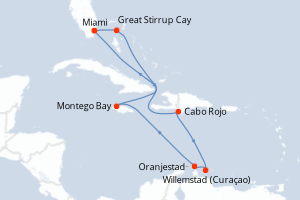 Carte itinéraire croisière - 9 jours au départ de Miami - Caraïbes Bahamas