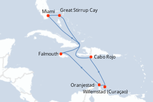 Carte itinéraire croisière - 9 jours au départ de Miami - Caraïbes Bahamas