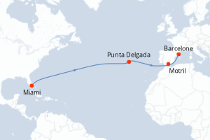 Carte itinéraire croisière - 12 jours au départ de Miami - Transatlantique