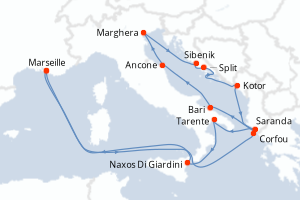 Carte itinéraire croisière - 14 jours au départ de Marseille - Méditerranée
