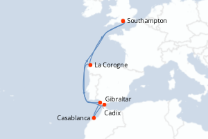 Carte itinéraire croisière - 9 jours au départ de Southampton - Europe du Nord