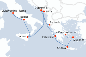 Carte itinéraire croisière - 10 jours au départ de Le Piree - Athenes - Méditerranée
