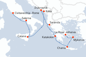 Carte itinéraire croisière - 10 jours au départ de Le Piree - Athenes - Méditerranée