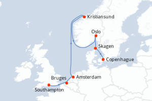 Carte itinéraire croisière - 7 jours au départ de Southampton - Europe du Nord