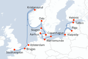Carte itinéraire croisière - 14 jours au départ de Southampton - Baltique