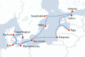 Carte itinéraire croisière - 14 jours au départ de Copenhague - Europe du Nord