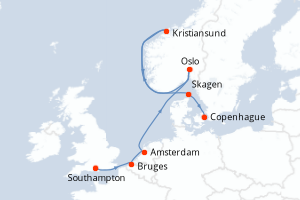 Carte itinéraire croisière - 7 jours au départ de Southampton - Europe du Nord