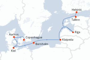 Carte itinéraire croisière - 7 jours au départ de Copenhague - Baltique