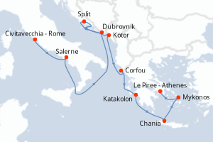 Carte itinéraire croisière - 10 jours au départ de Civitavecchia - Rome - Méditerranée