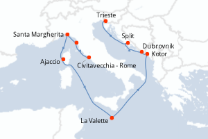 Carte itinéraire croisière - 10 jours au départ de Civitavecchia - Rome - Méditerranée