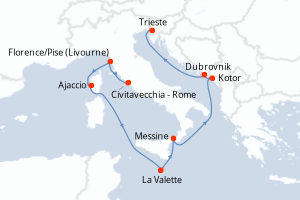 Carte itinéraire croisière - 10 jours au départ de Civitavecchia - Rome - Méditerranée