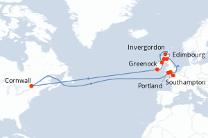 Carte itinéraire croisière - 12 jours au départ de Southampton - Europe du Nord
