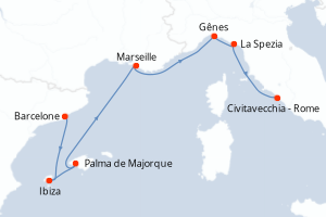 Carte itinéraire croisière - 7 jours au départ de Barcelone - Méditerranée