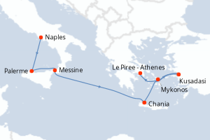 Carte itinéraire croisière - 7 jours au départ de Naples - Méditerranée