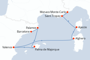 Carte itinéraire croisière - 8 jours au départ de Barcelone - Méditerranée