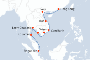 Carte itinéraire croisière - 14 jours au départ de Singapour - Asie