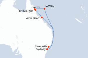 Carte itinéraire croisière - 11 jours au départ de Sydney - Australie Nouvelle Zélande